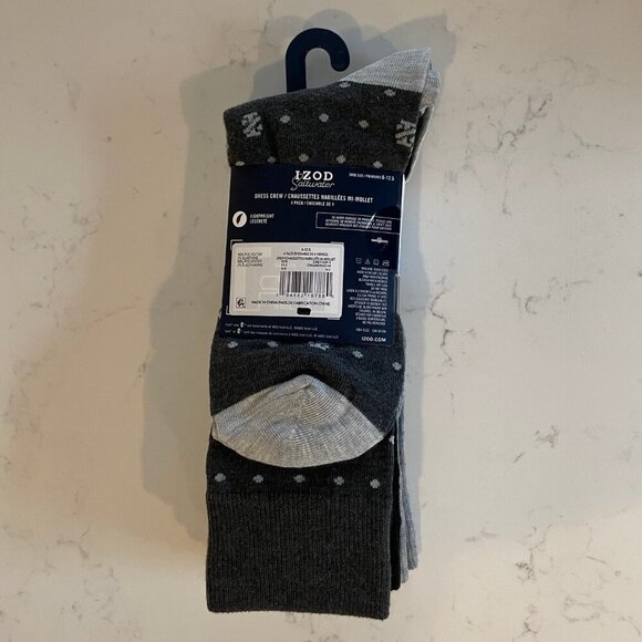 Izod Saltwater 4 Pairs Lightweight Pattern Crew Dress Socks Gry Blk Blue OS NWT - Picture 5 of 7